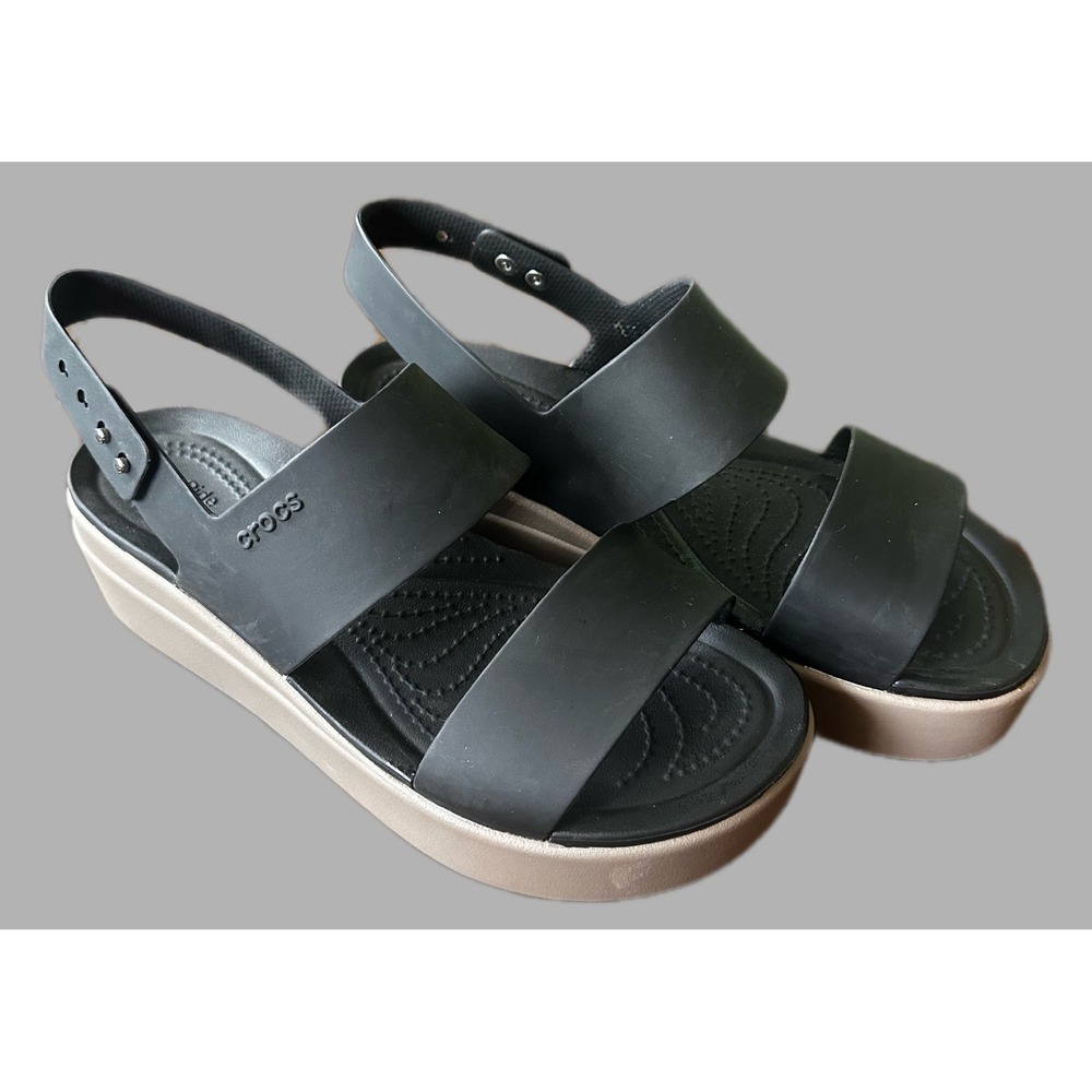 Crocs Brooklyn Low Wedge Black Mushroom Platform Sandals Womens 8 LiteRide Foam - Picture 2 of 6